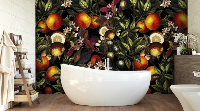 papel pintado naranja y limón