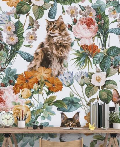 gatos e flores papel de parede gatos e flores papel de parede