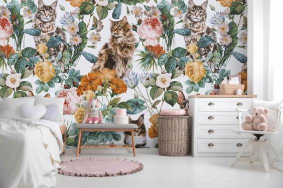 cats and flowers wallpaper