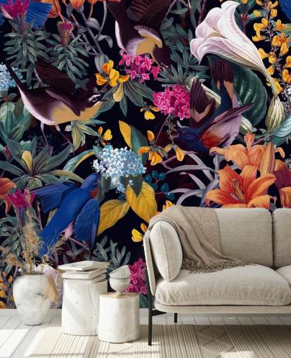 flores coloridas e pássaros cantores papel de parede flores coloridas e pássaros cantores papel de parede