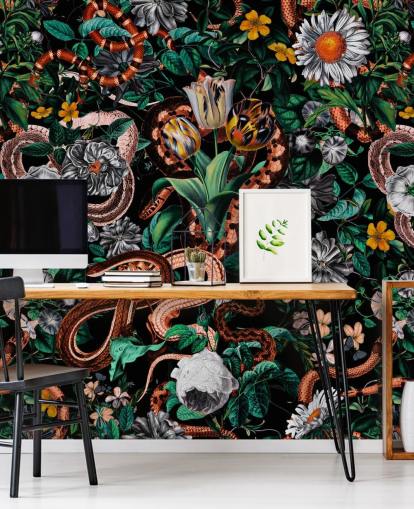 mörk blommig och orm mönster tapeter mörk blommig och orm mönster tapeter