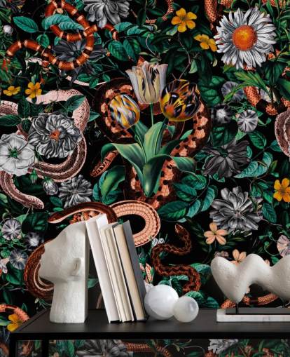 dark floral and snake pattern wallpaper dark floral and snake pattern wallpaper