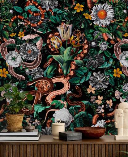 dark floral and snake pattern wallpaper dark floral and snake pattern wallpaper