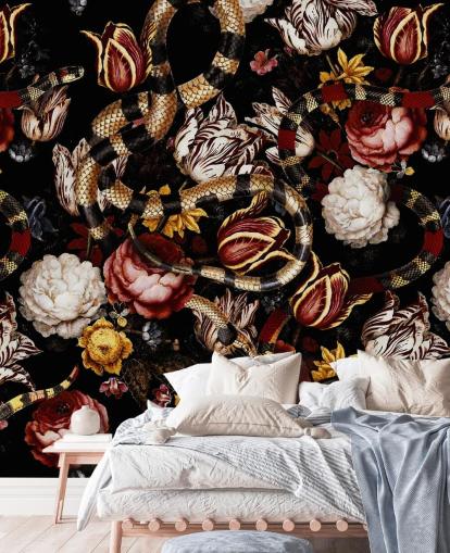 dark floral and snake wallpaper dark floral and snake wallpaper