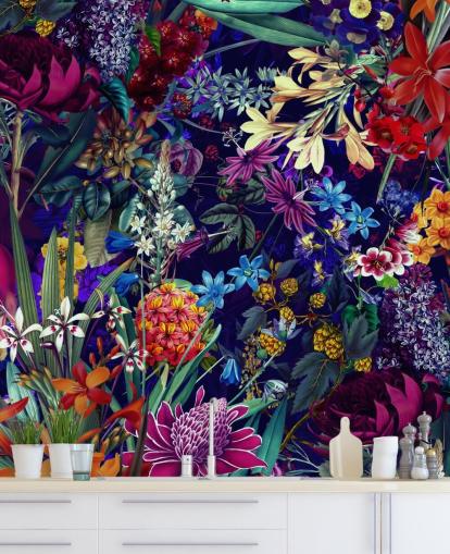 papel de parede floral e colorido escuro papel de parede floral e colorido escuro