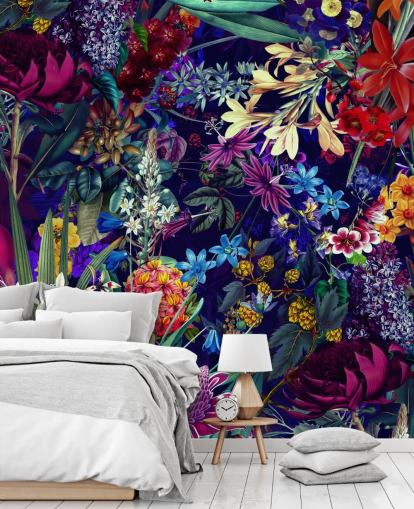 papel pintado floral oscuro y colorido papel pintado floral oscuro y colorido