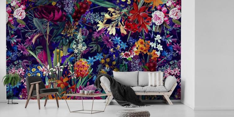 dark floral and colourful wallpaper