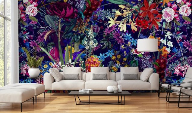 dark floral and colourful wallpaper