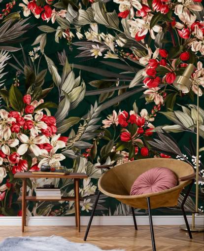 papel pintado floral rojo y negro papel pintado floral rojo y negro