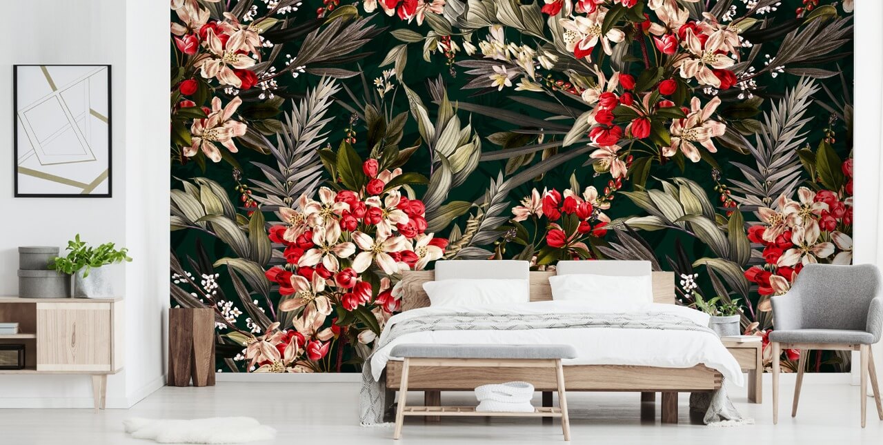 red and black floral wallpaper
