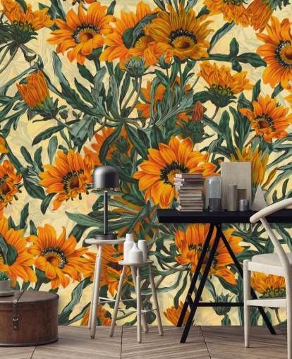 oranje zonnebloemen behang oranje zonnebloemen behang