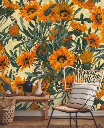 oranje zonnebloemen behang oranje zonnebloemen behang