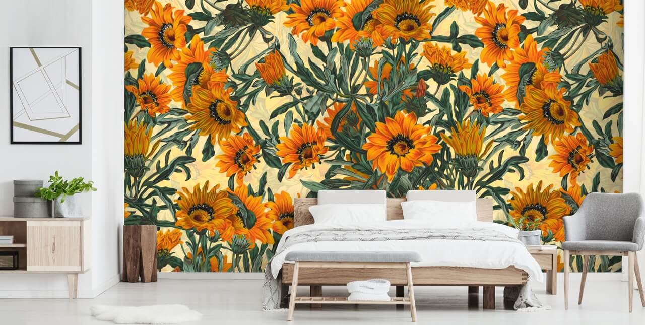 orange solblommor tapet