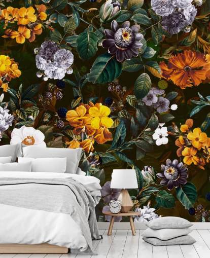 papel pintado de flores amarillas contra flores oscuras papel pintado de flores amarillas contra flores oscuras