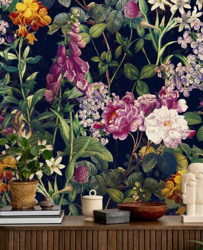 flores escuras com flores amarelas e roxas papel de parede flores escuras com flores amarelas e roxas papel de parede