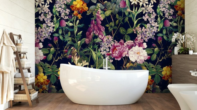 dark florals with yellow and purple flowers wallpaper