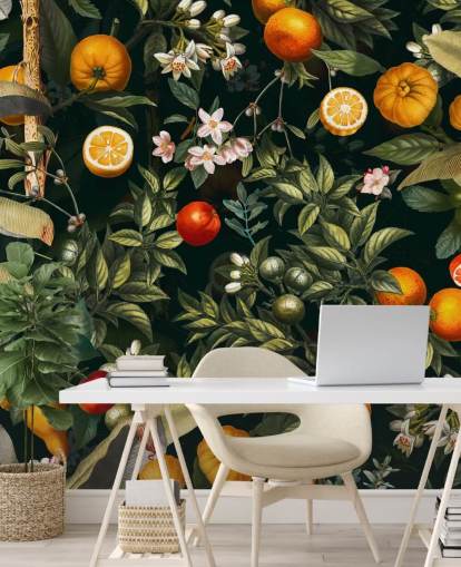 papel pintado botánico oscuro con papel pintado de cítricos papel pintado botánico oscuro con papel pintado de cítricos