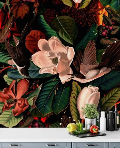 fondo de pantalla de pájaro floral oscuro fondo de pantalla de pájaro floral oscuro