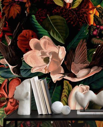 dark floral bird wallpaper dark floral bird wallpaper