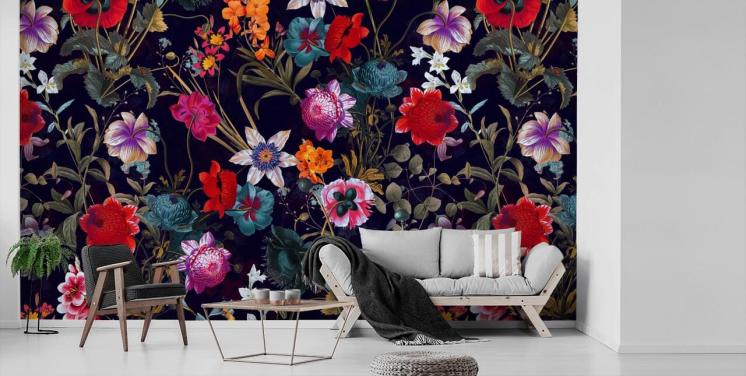 mörk blommig färgstark tapet
