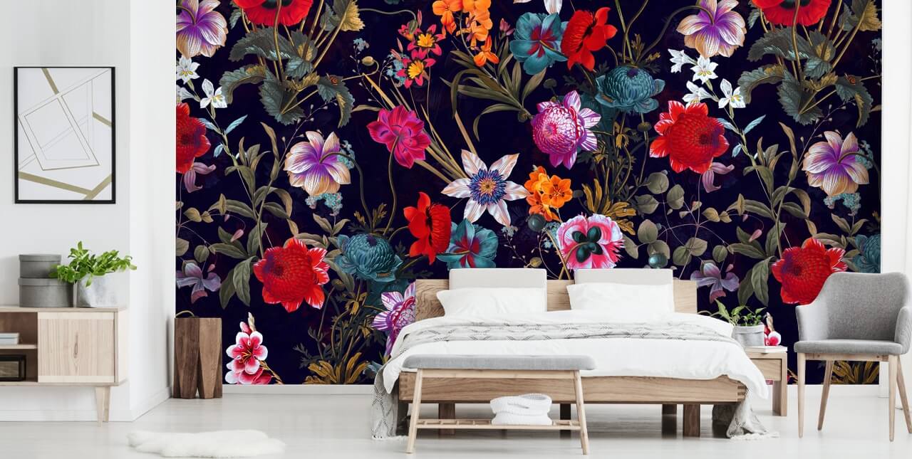 dark floral colourful wallpaper