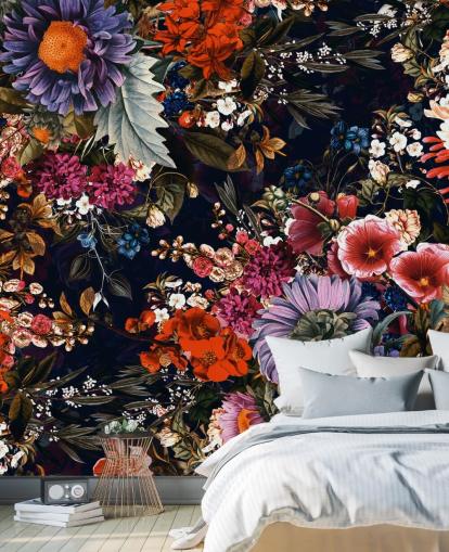 papel pintado de flores de colores sobre fondo negro papel pintado de flores de colores sobre fondo negro