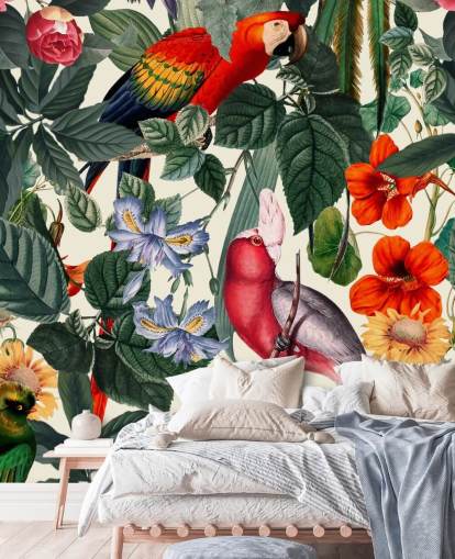 tropiske fugler og løvverk tapet tropiske fugler og løvverk tapet