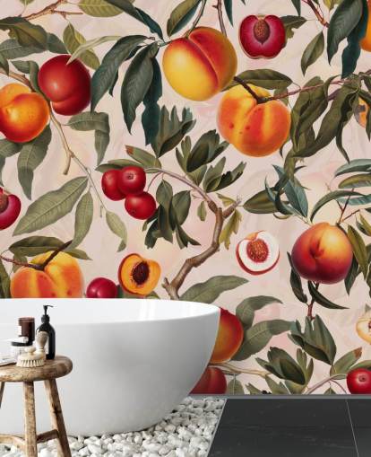 papel de parede de pêssego e folhas papel de parede de pêssego e folhas