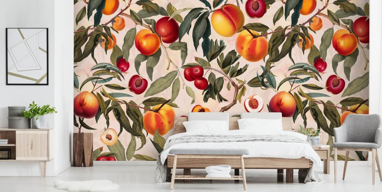 peaches and leaves wallpaper