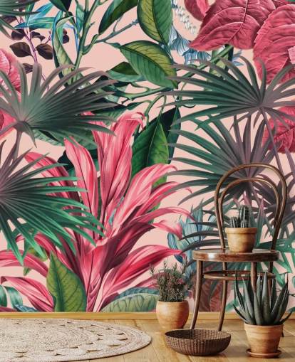 pink and green leaves jungle wallpaper pink and green leaves jungle wallpaper