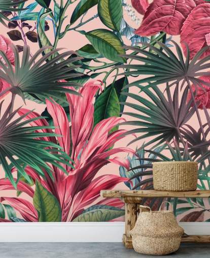 pink and green leaves jungle wallpaper pink and green leaves jungle wallpaper