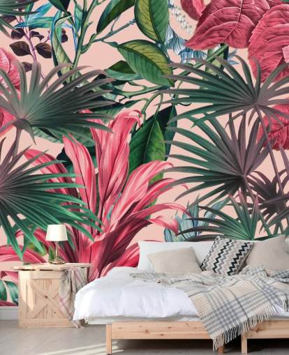 pink og grønne blade jungle tapet pink og grønne blade jungle tapet