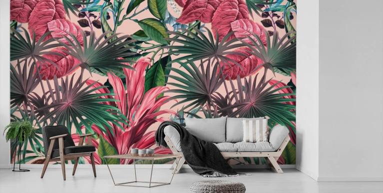 Pink Leaf Veins Wallpaper Mural • Wallmur®