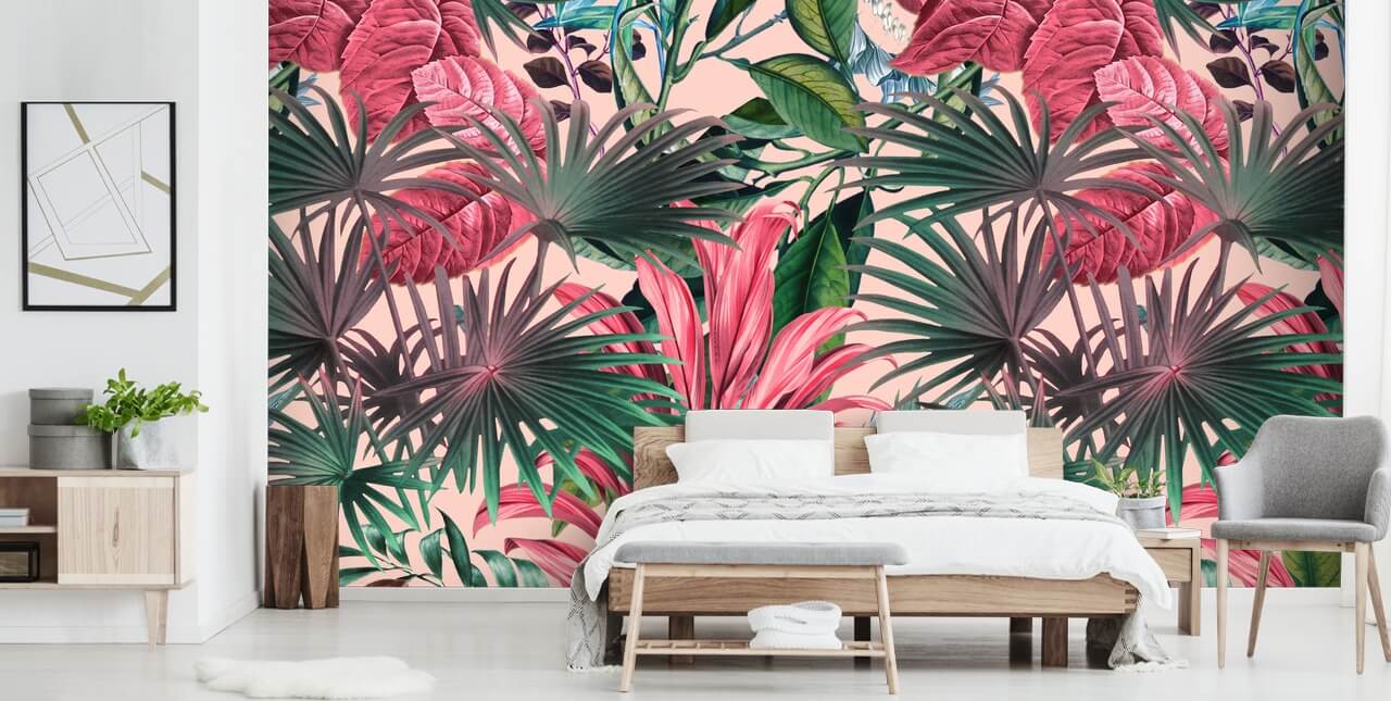 pink and green leaves jungle wallpaper pink and green leaves jungle wallpaper