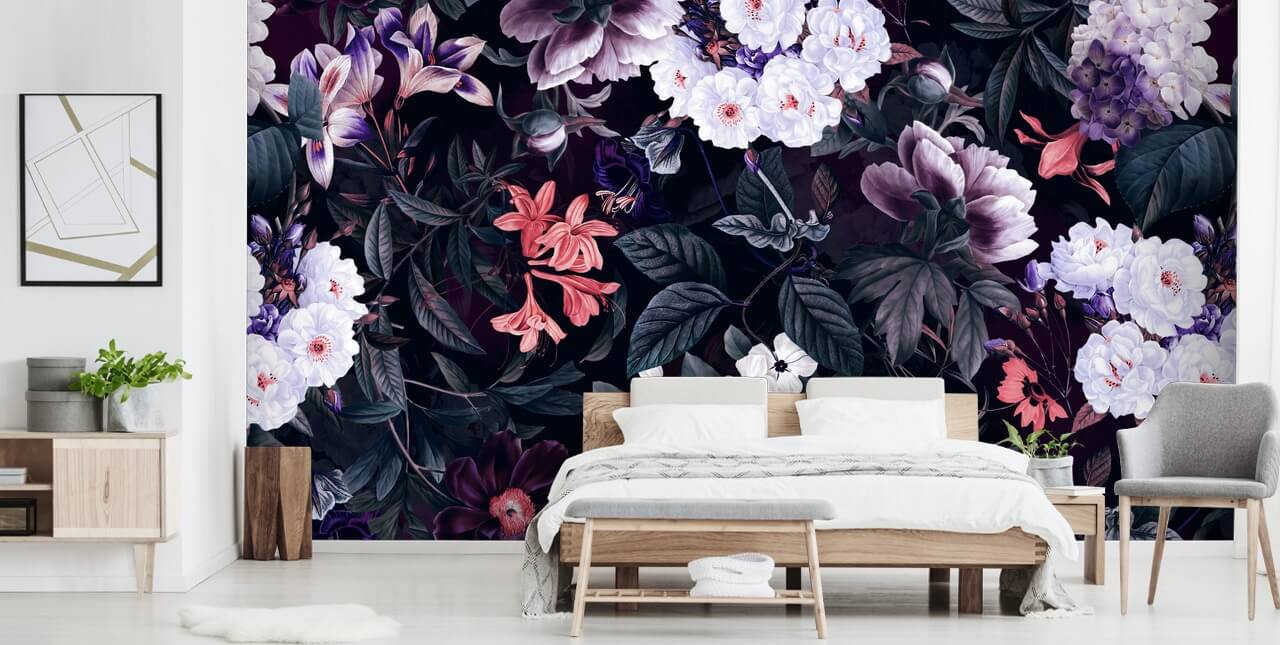 dark purple flowers with white highlights wallpaper