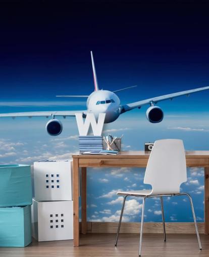 blue and white airplane wallpaper mural called Passenger Airliner for bedrooms and offices blue and white airplane wallpaper mural called Passenger Airliner for bedrooms and offices