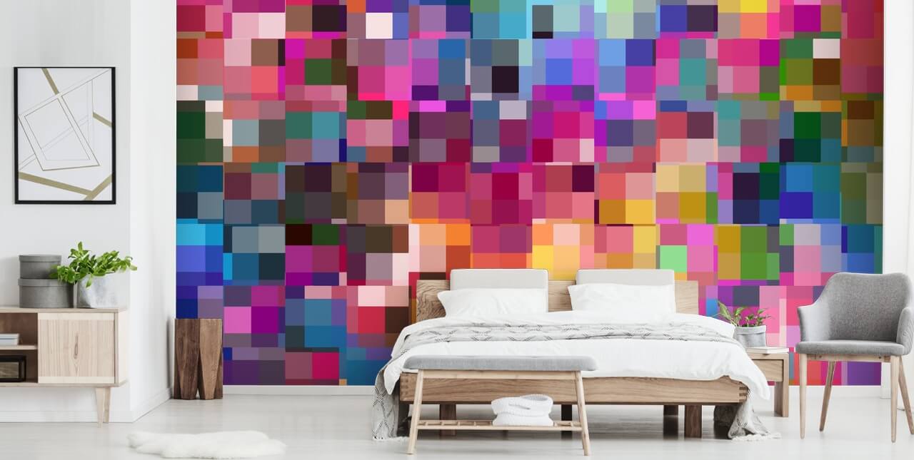kleurrijke pleinen collage behang