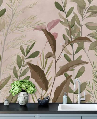 Folhas no mural de papel de parede bege para quarto e sala de estar Folhas no mural de papel de parede bege para quarto e sala de estar