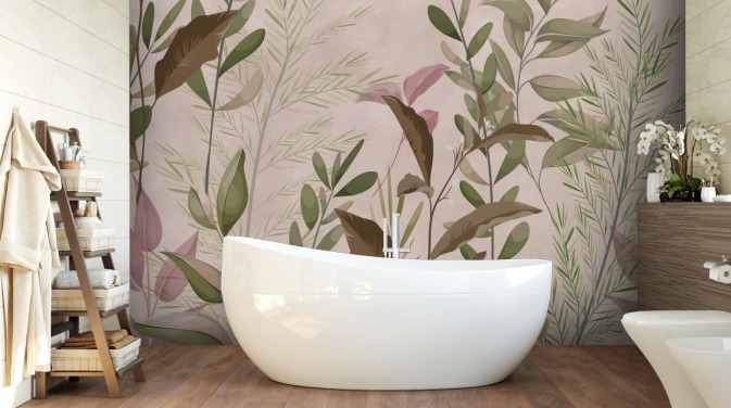 Leaves on Beige Wallpaper Mural for bedroom and living room