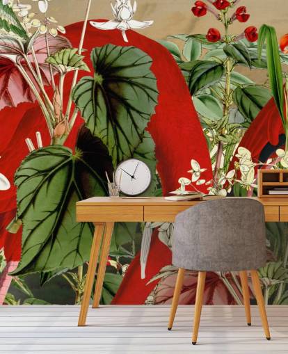red flamingos in leafy green jungle wallpaper red flamingos in leafy green jungle wallpaper