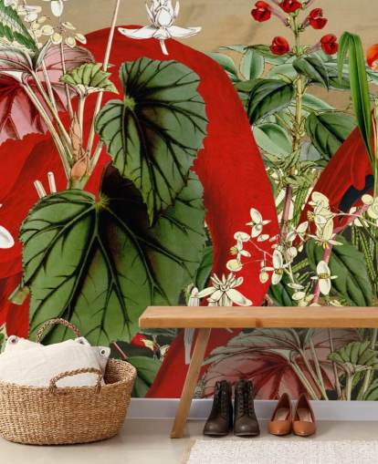 red flamingos in leafy green jungle wallpaper red flamingos in leafy green jungle wallpaper