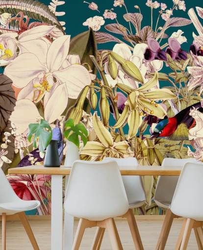 tropical bird and floral wallpaper tropical bird and floral wallpaper