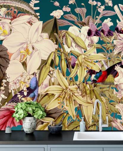 tropical bird and floral wallpaper tropical bird and floral wallpaper