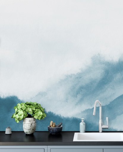 misty mountains in teal watercolour wallpaper misty mountains in teal watercolour wallpaper