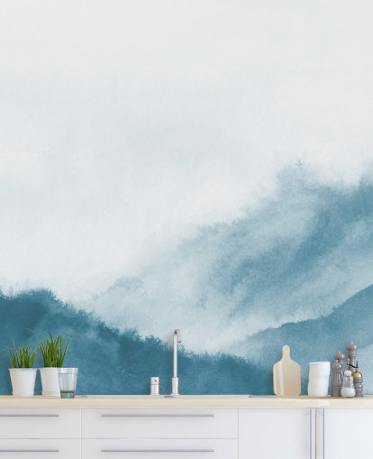 misty mountains in teal watercolor wallpaper misty mountains in teal watercolor wallpaper