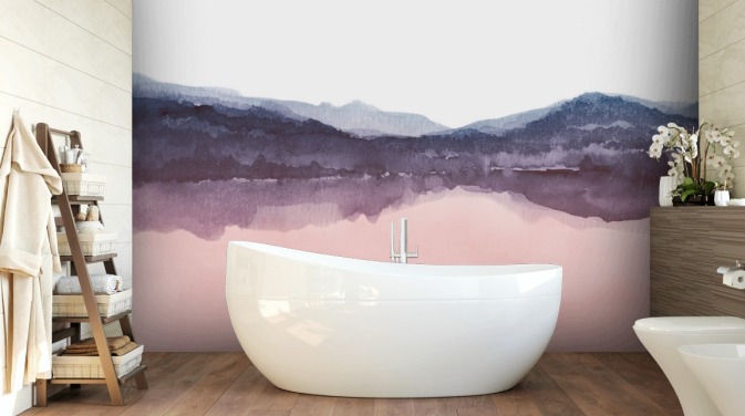 aquarel roze en paars bergbehang