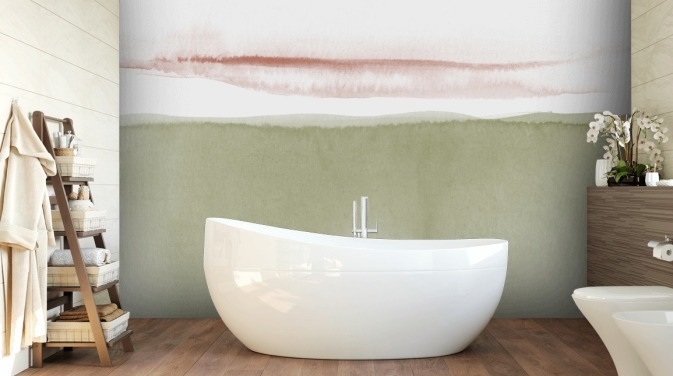 fond d'écran abstrait terre cuite, blanc et vert sauge