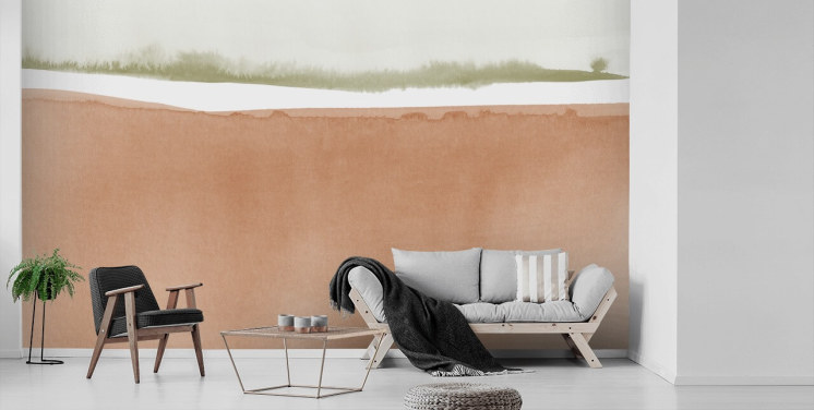 terracotta en saliegroen abstract behang