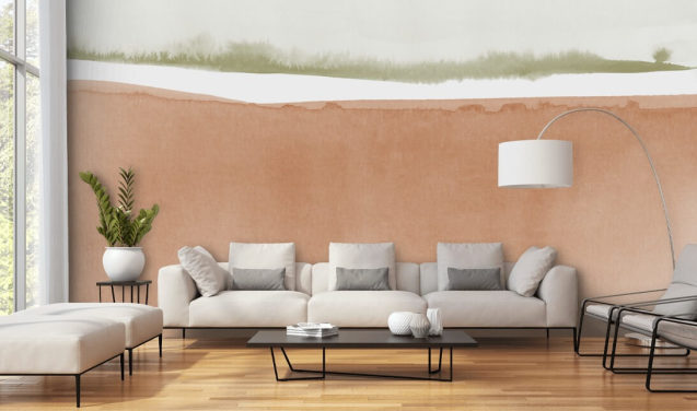 terracotta en saliegroen abstract behang