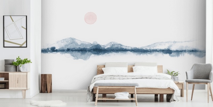 navy, terracotta and white minimal landscape wallpaper